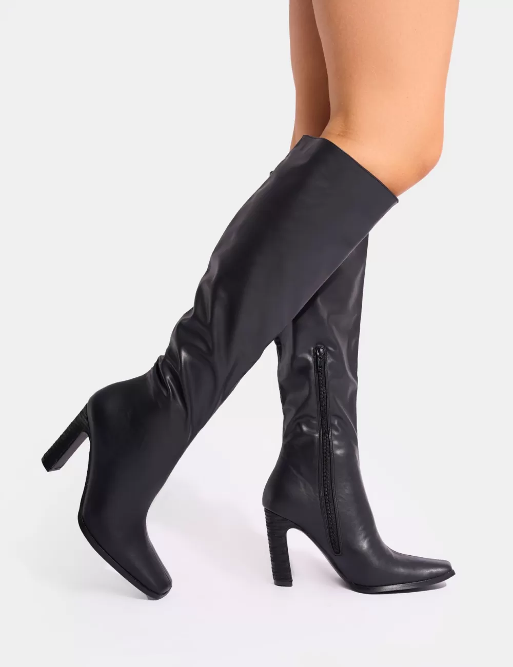 Cheap Public Desire Acquilla Knee High Flared Heel Boots Black