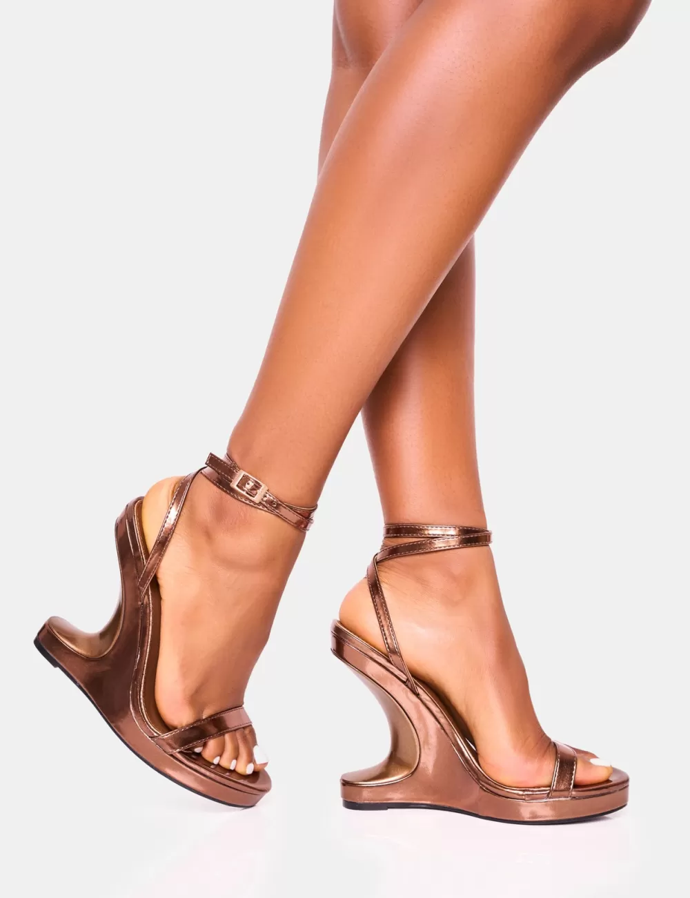 Outlet Public Desire A-list Barely There Wrap Around Platform Cut Out Wedge Heels Bronze