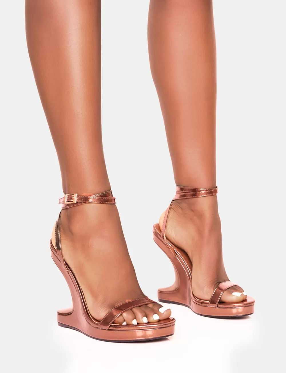 Outlet Public Desire A-list Barely There Wrap Around Platform Cut Out Wedge Heels Bronze