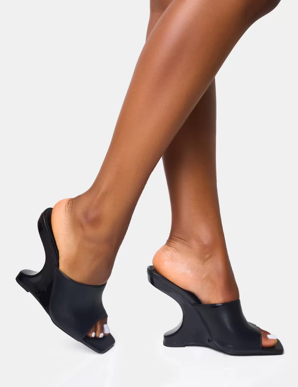 Cheap Public Desire All in Structured Wedge Heels Black