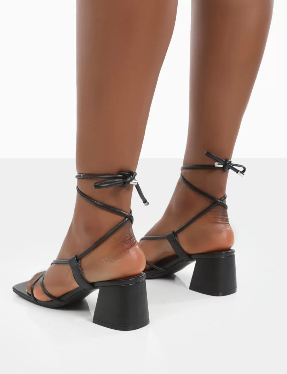 Hot Public Desire Aloha Wide Fit Lace Up Block Mid Heeled Sandals Black