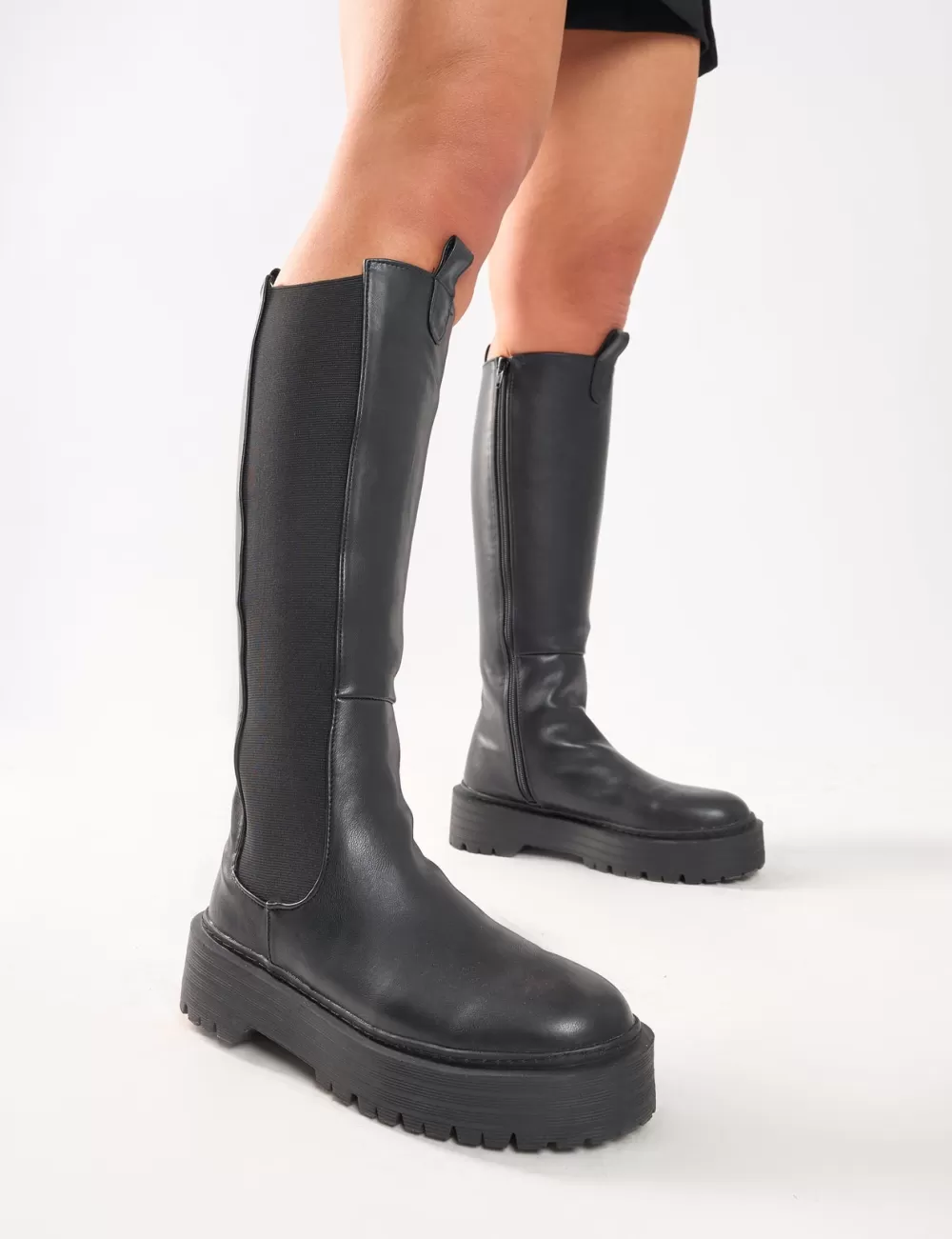 Fashion Public Desire Andi Knee high Chunky Sole Boots Black