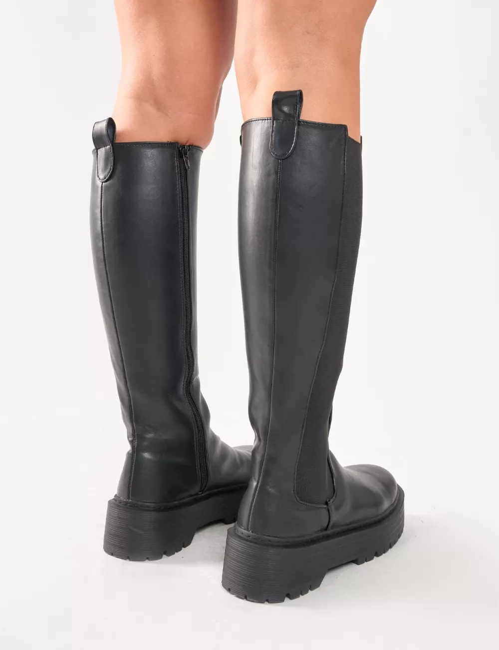 Fashion Public Desire Andi Knee high Chunky Sole Boots Black