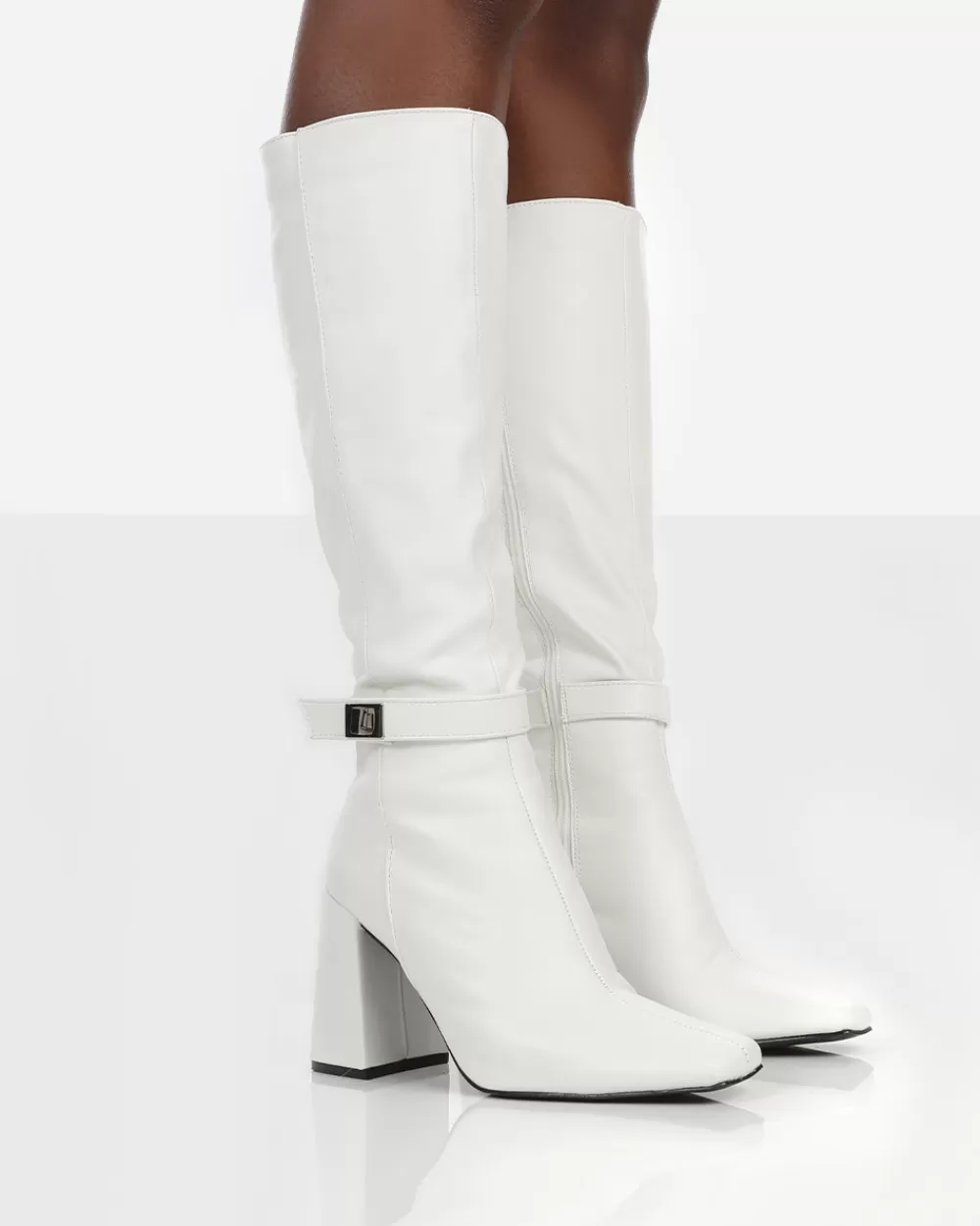 Hot Public Desire Apologetic Pu Knee High Block Heel Boots White