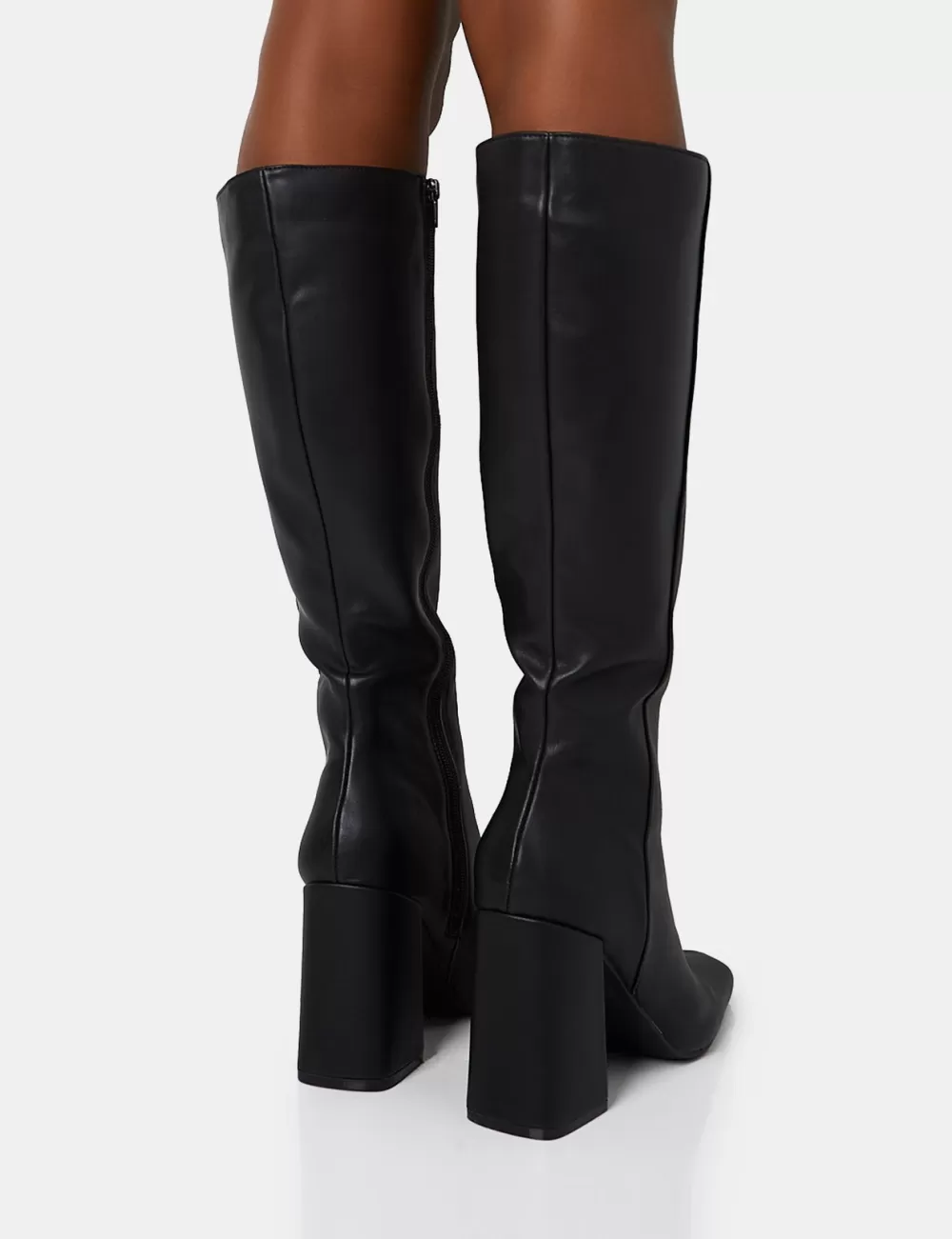 Outlet Public Desire Apology Wide Fit Pu Knee High Block Heel Boots Black