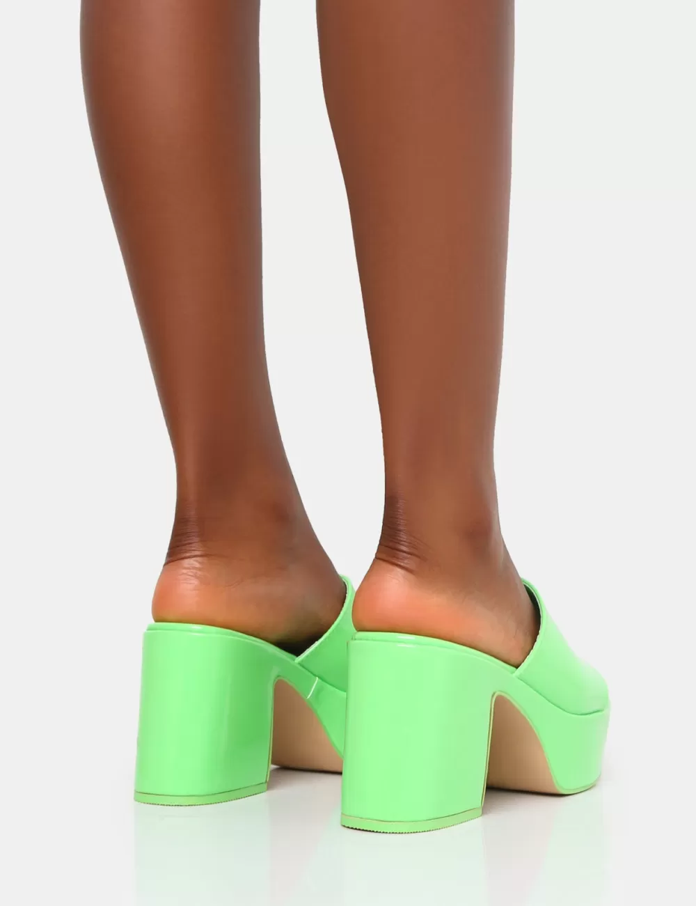 Best Sale Public Desire Ariel Patent Mule Chunky Mid Platform Heels Green