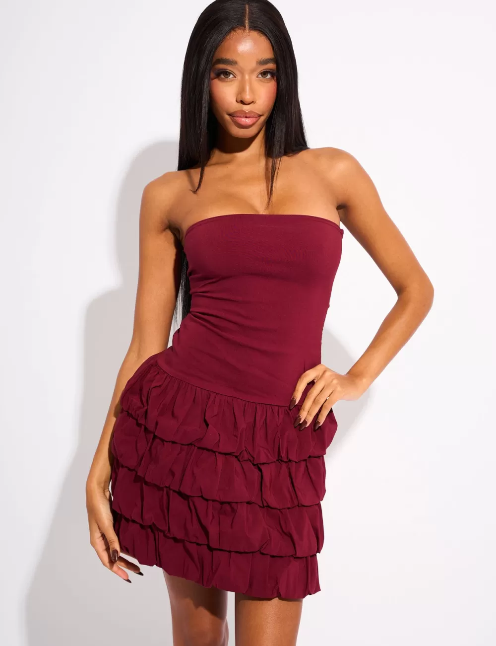 Sale Public Desire Bandeau Balloon Mini Dress Burgundy