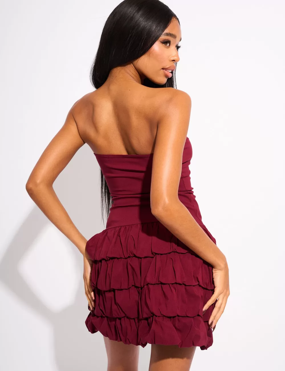 Sale Public Desire Bandeau Balloon Mini Dress Burgundy