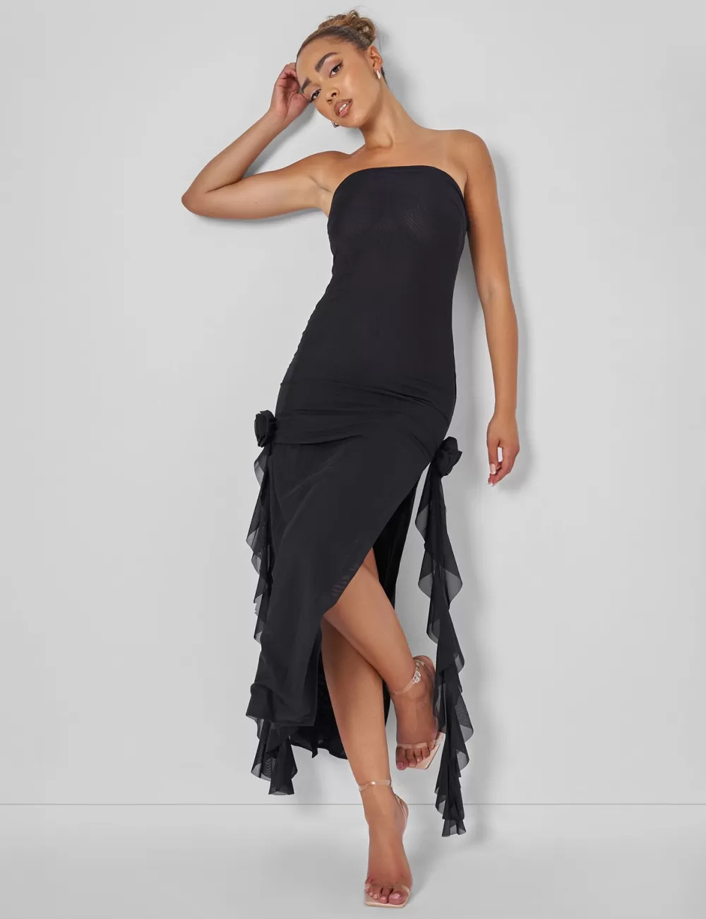 Discount Public Desire Bandeau Ruffle Detail Midi Dress Black