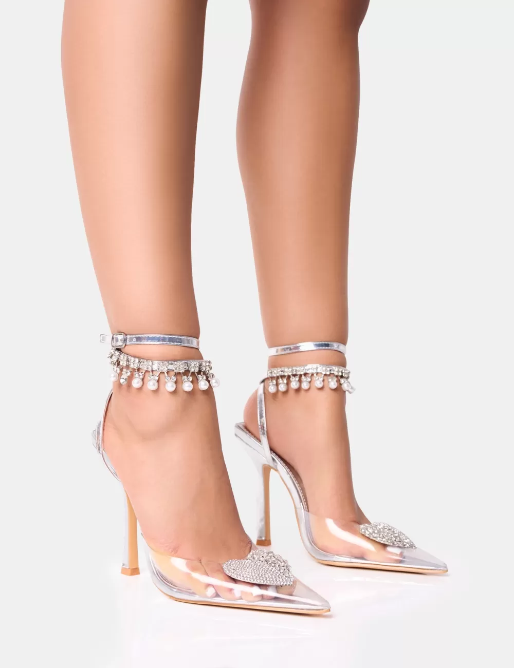 Sale Public Desire Blessing Wide Fit Clear Perspex Pearl Court Stiletto Heels Silver
