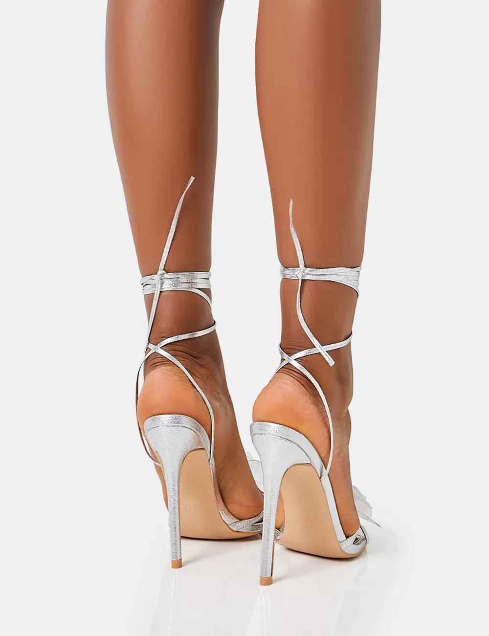 Shop Public Desire Bonny Metallic Flower Detail Barley There Stiletto High Heels Silver