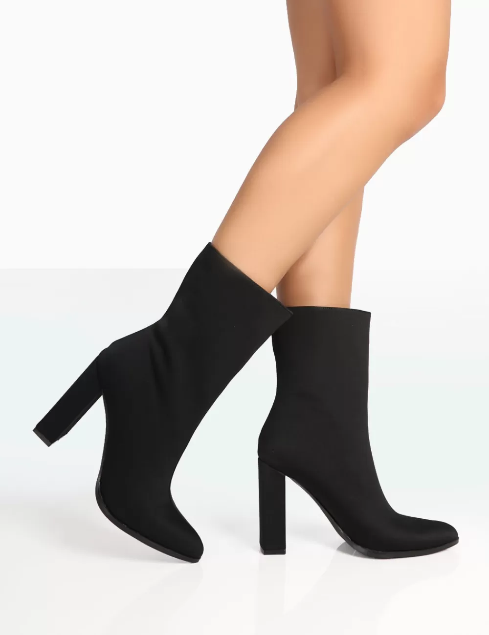 Cheap Public Desire Bridget Nylon Pointed Toe Block Heeled Ankle Boots Black