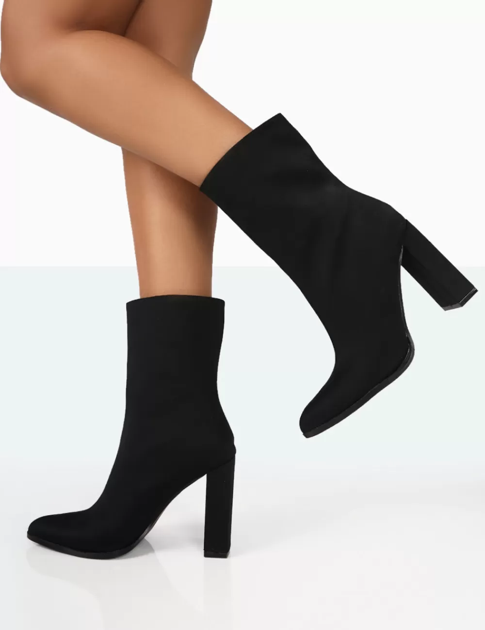 Cheap Public Desire Bridget Nylon Pointed Toe Block Heeled Ankle Boots Black