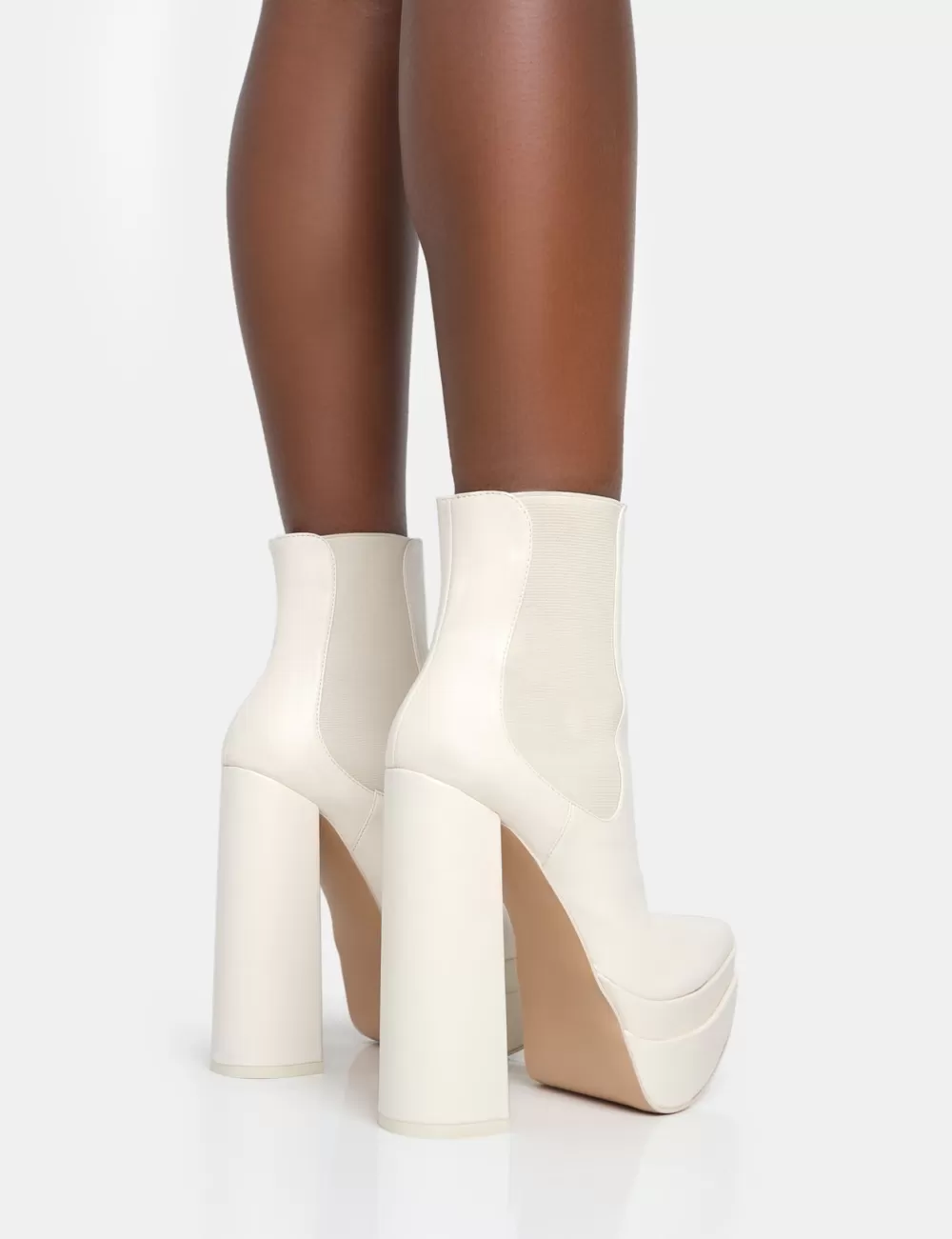 Fashion Public Desire Cady Ecru Pu Platform Pointed Toe Block Heel Ankle Boots Neutral