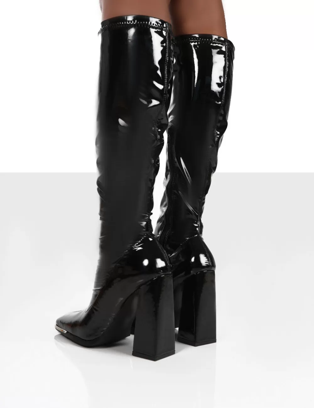 Best Sale Public Desire Caryn Patent Wide Fit Knee High Block Heeled Boots Black