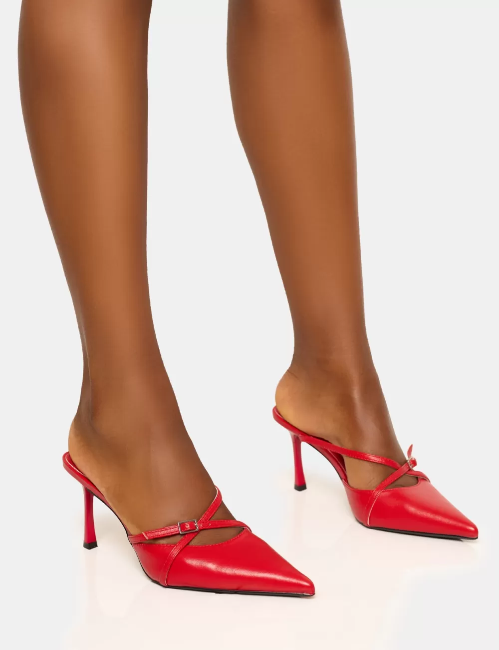 Outlet Public Desire Casanova Buckle Detail Pointed Toe Mid Heel Mules Red