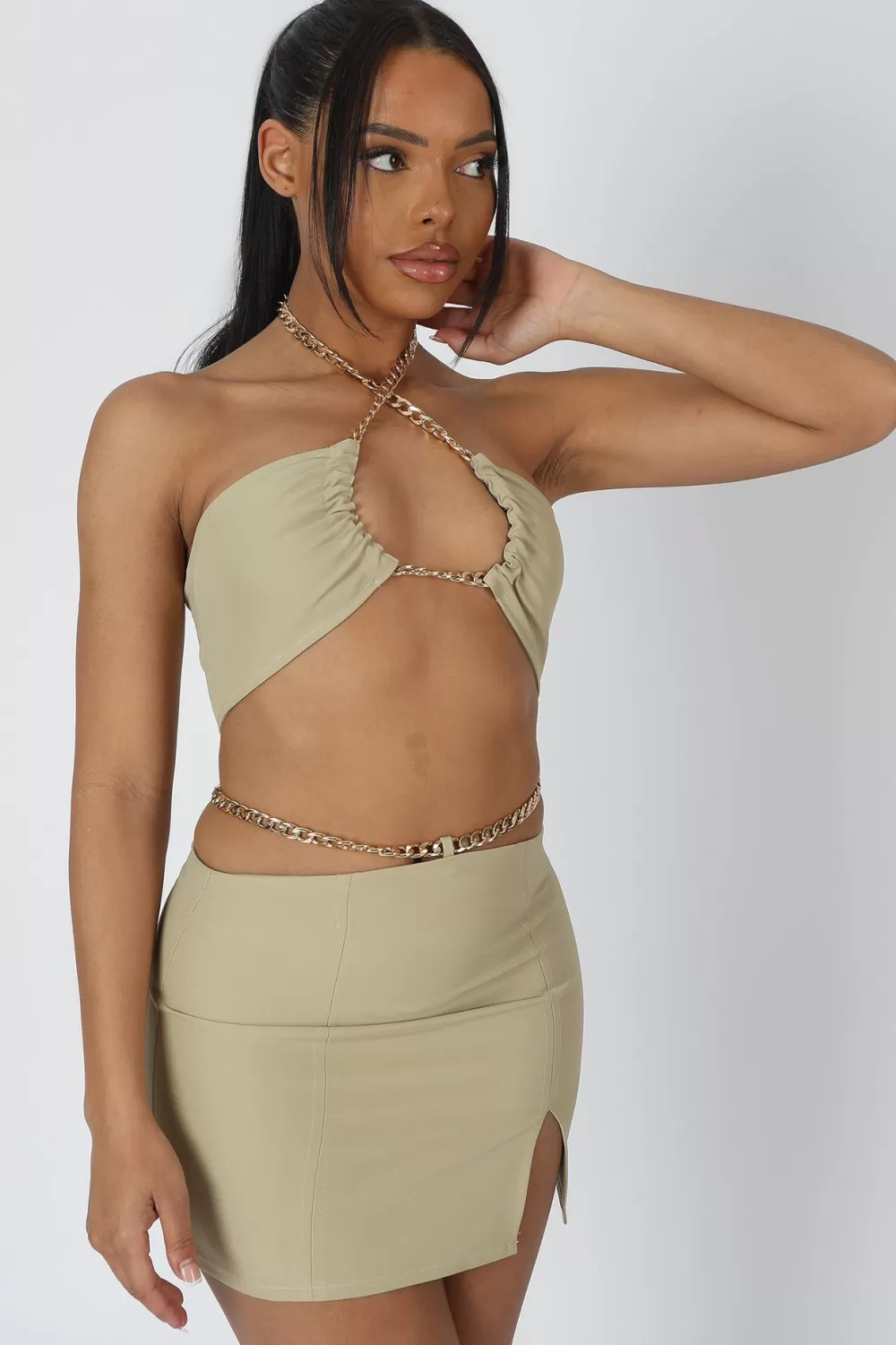 Store Public Desire Chain Waist Mini Skirt Sage Green