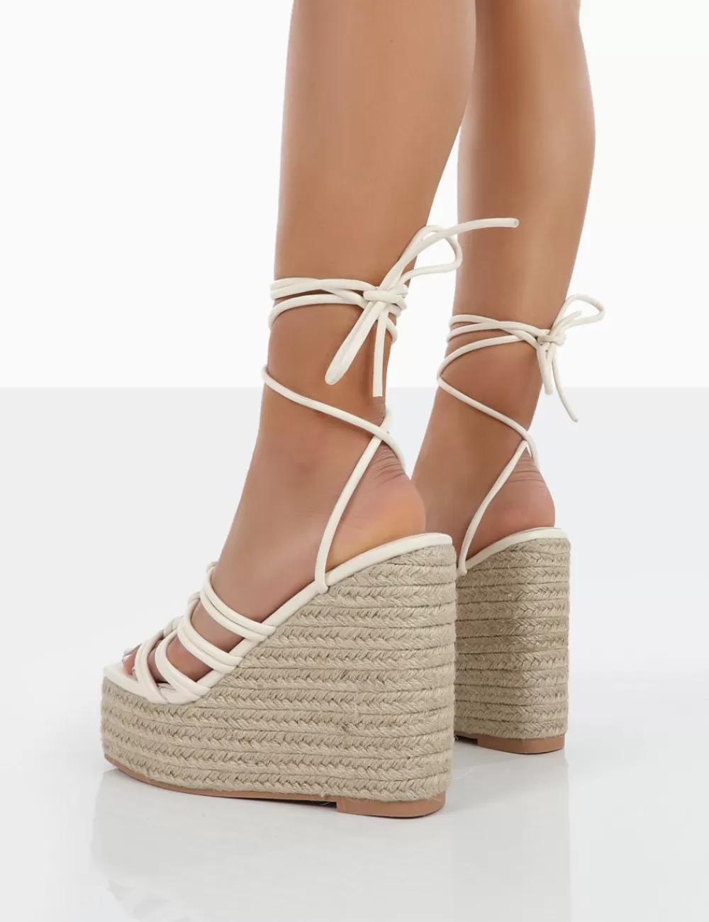 Clearance Public Desire Chakkra PU High Heeled Sandal Espadrilles Wedges Ecru