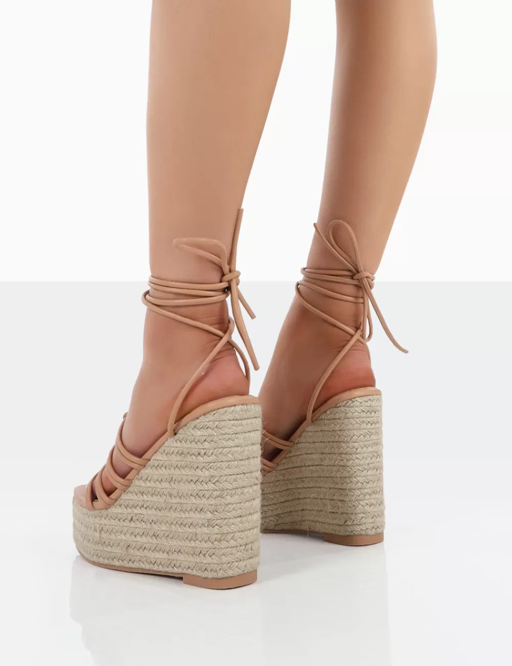 Discount Public Desire Chakkra PU High Heeled Sandal Espadrilles Wedges Nude