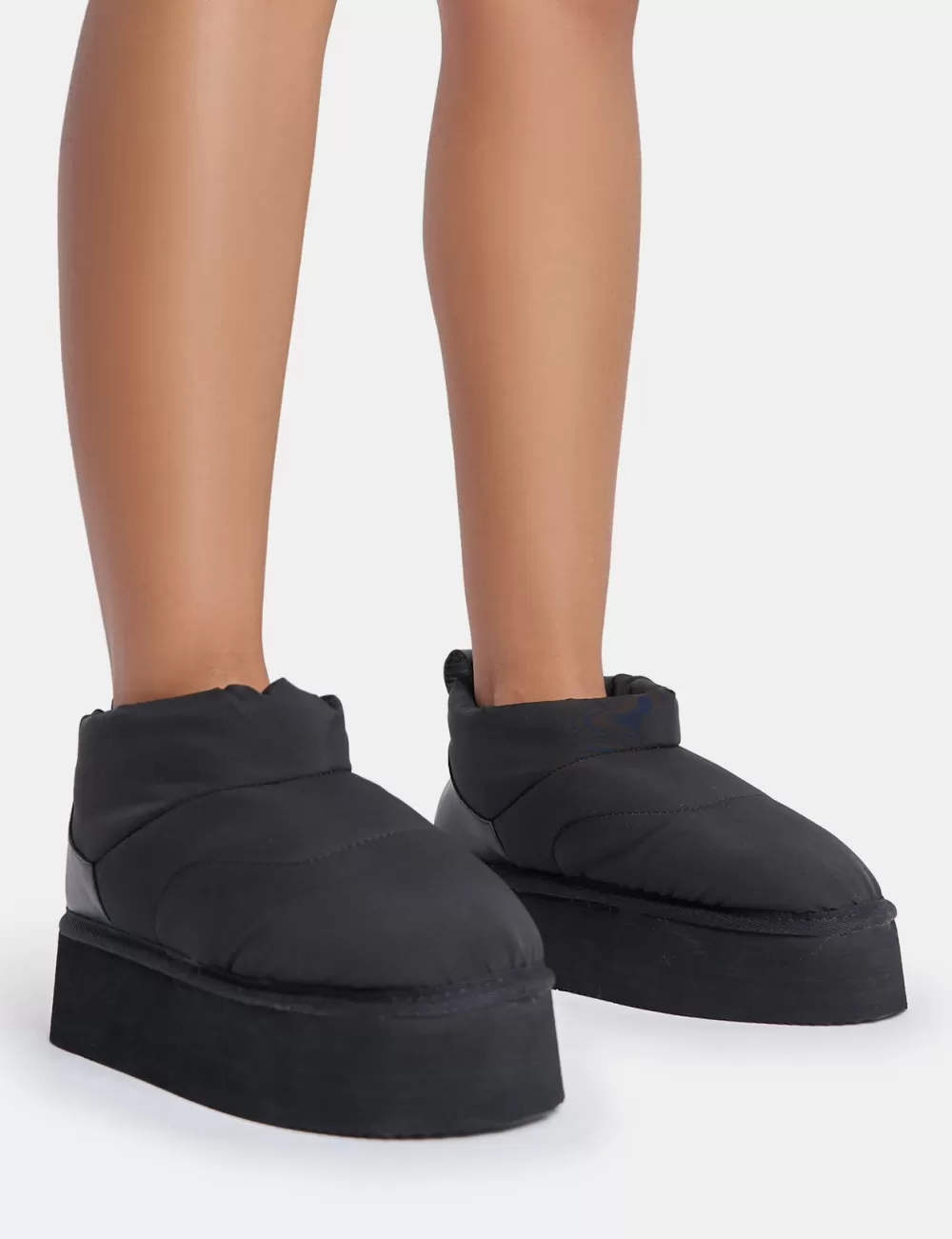 Clearance Public Desire Chill Out Nylon Puffer Ultra Mini Ankle Platform Boots Black