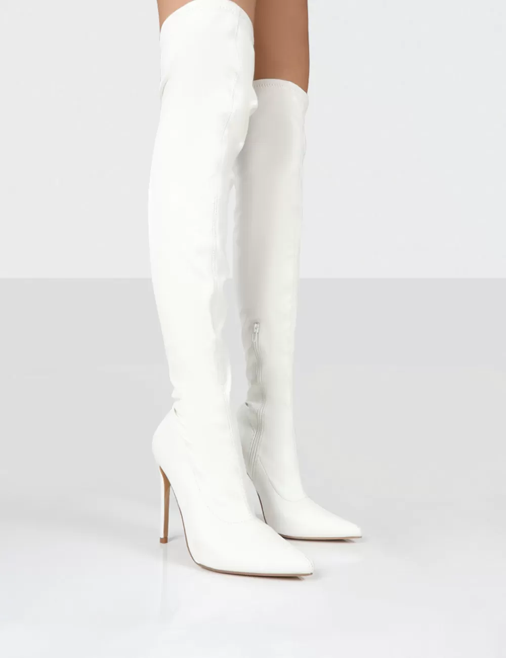 Fashion Public Desire Confidence Stiletto Heeled Over The Knee PU Boots White