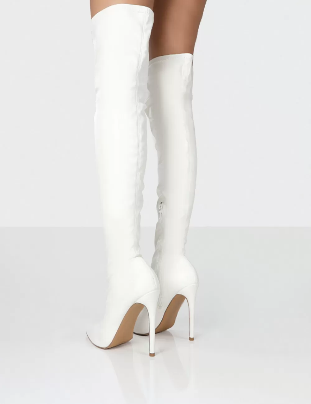 Fashion Public Desire Confidence Stiletto Heeled Over The Knee PU Boots White