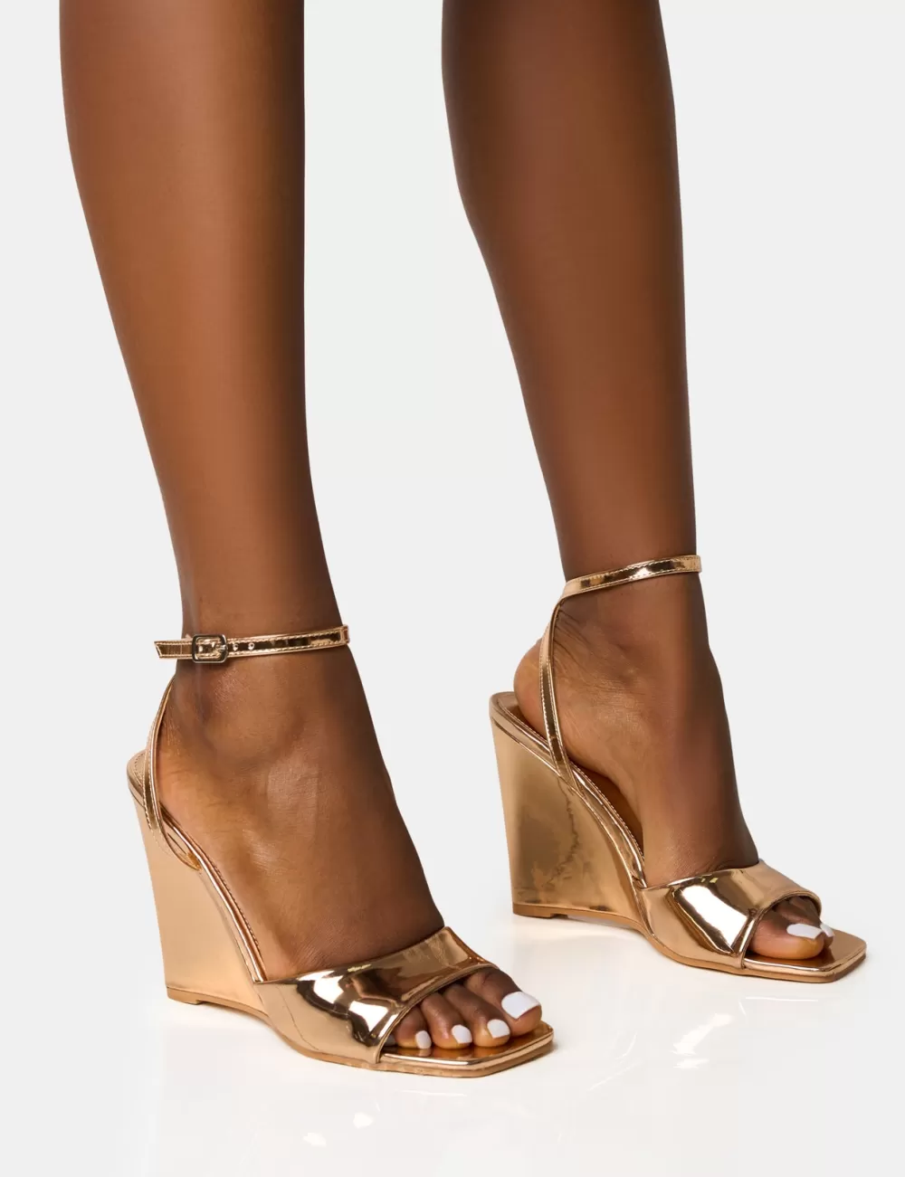 Fashion Public Desire Connection Rose Gold Strappy Peep Toe Wedges Rose_gold