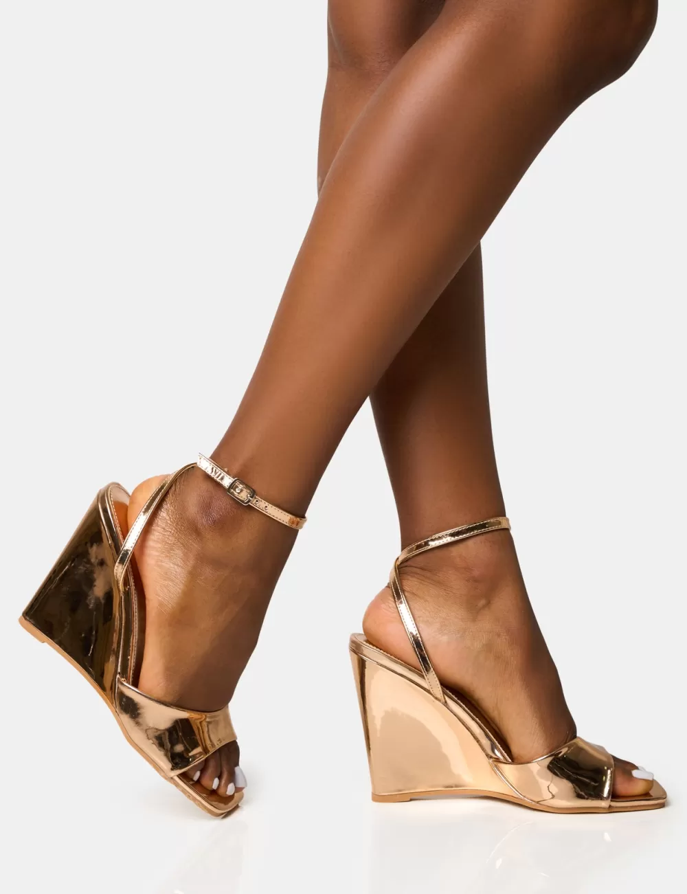 Fashion Public Desire Connection Rose Gold Strappy Peep Toe Wedges Rose_gold