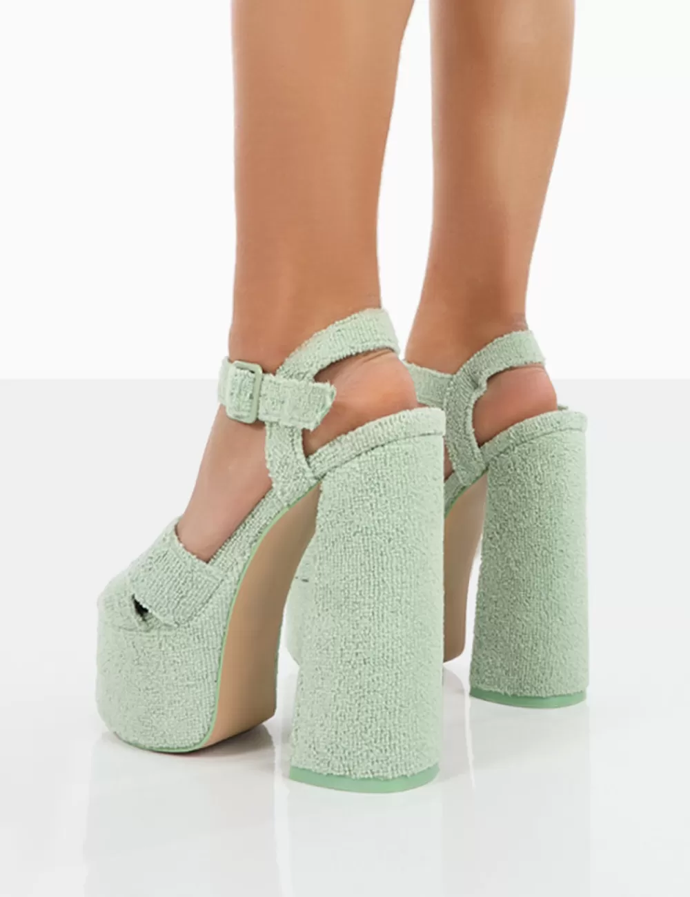 Outlet Public Desire Content Mint Towelling Chunky Platform Sandal High Heels Green