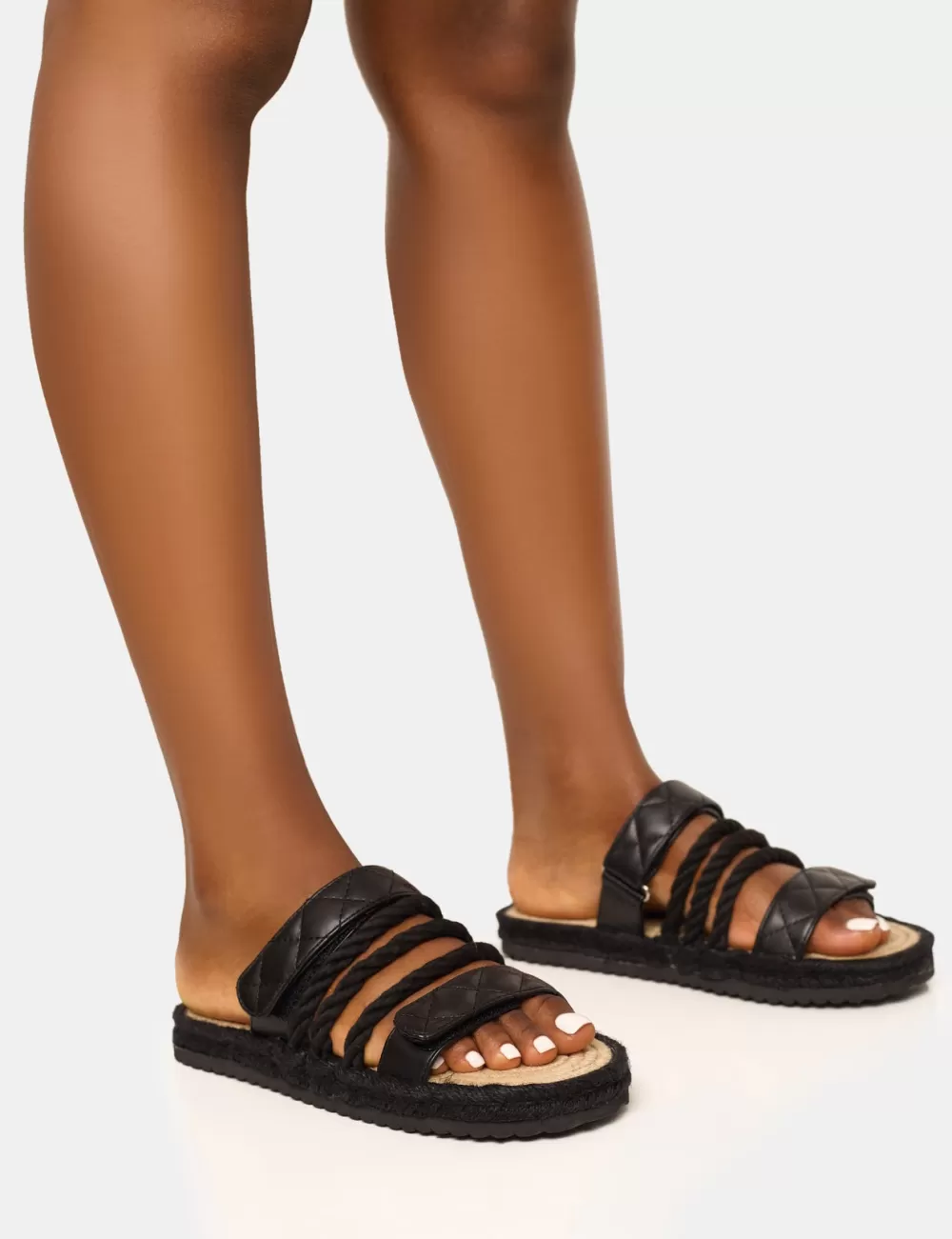 Best Public Desire Coral Rope Detail Flat Sandal Black