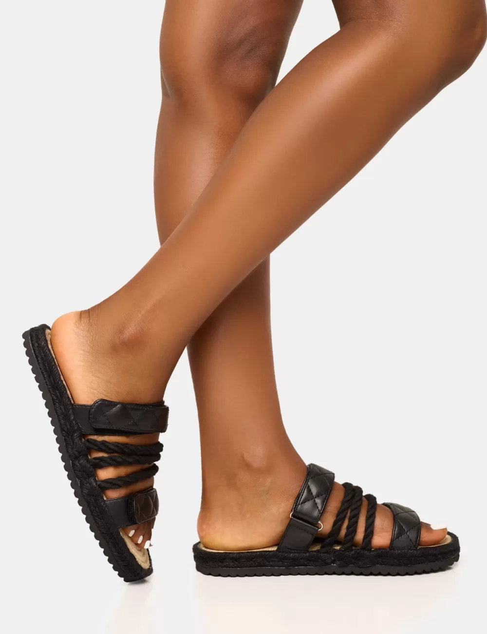 Best Public Desire Coral Rope Detail Flat Sandal Black