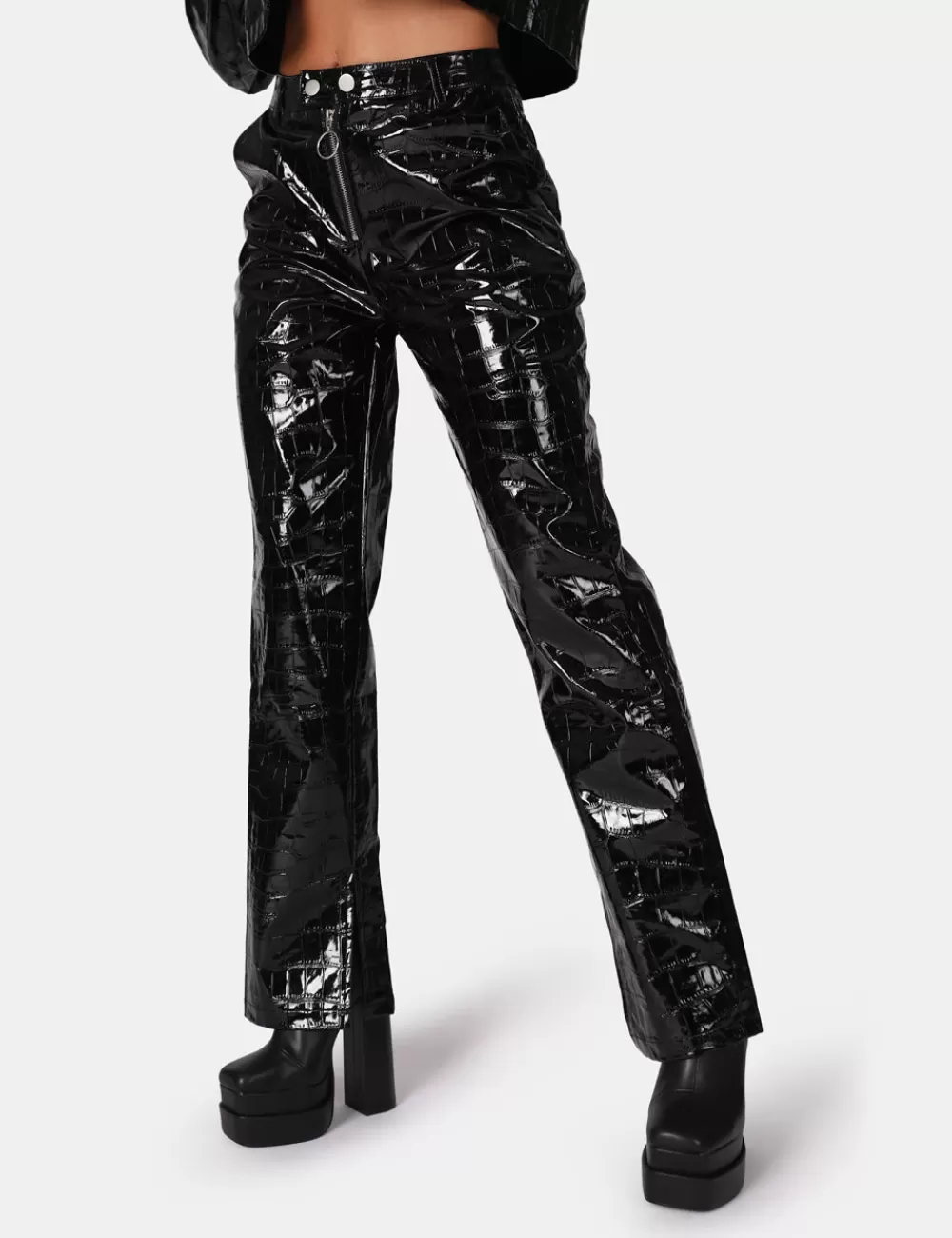 Best Public Desire Croc Vinyl Trousers Black