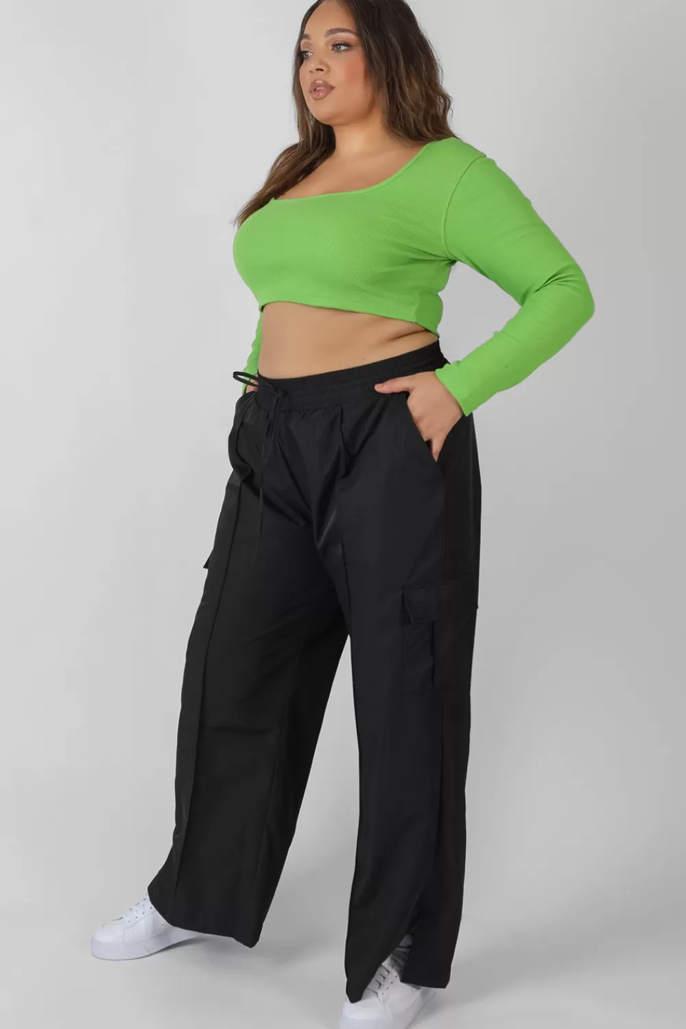 Flash Sale Public Desire Curve Long Sleeve Square Neck Crop Top Green