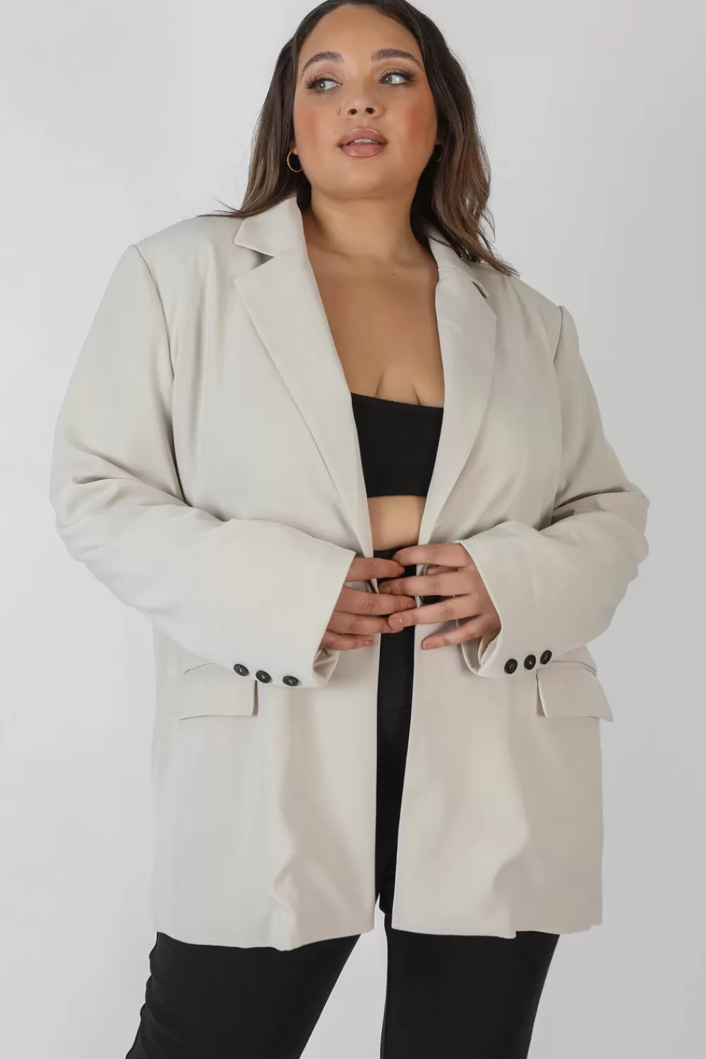 New Public Desire Curve Relaxed Blazer Stone Neutral