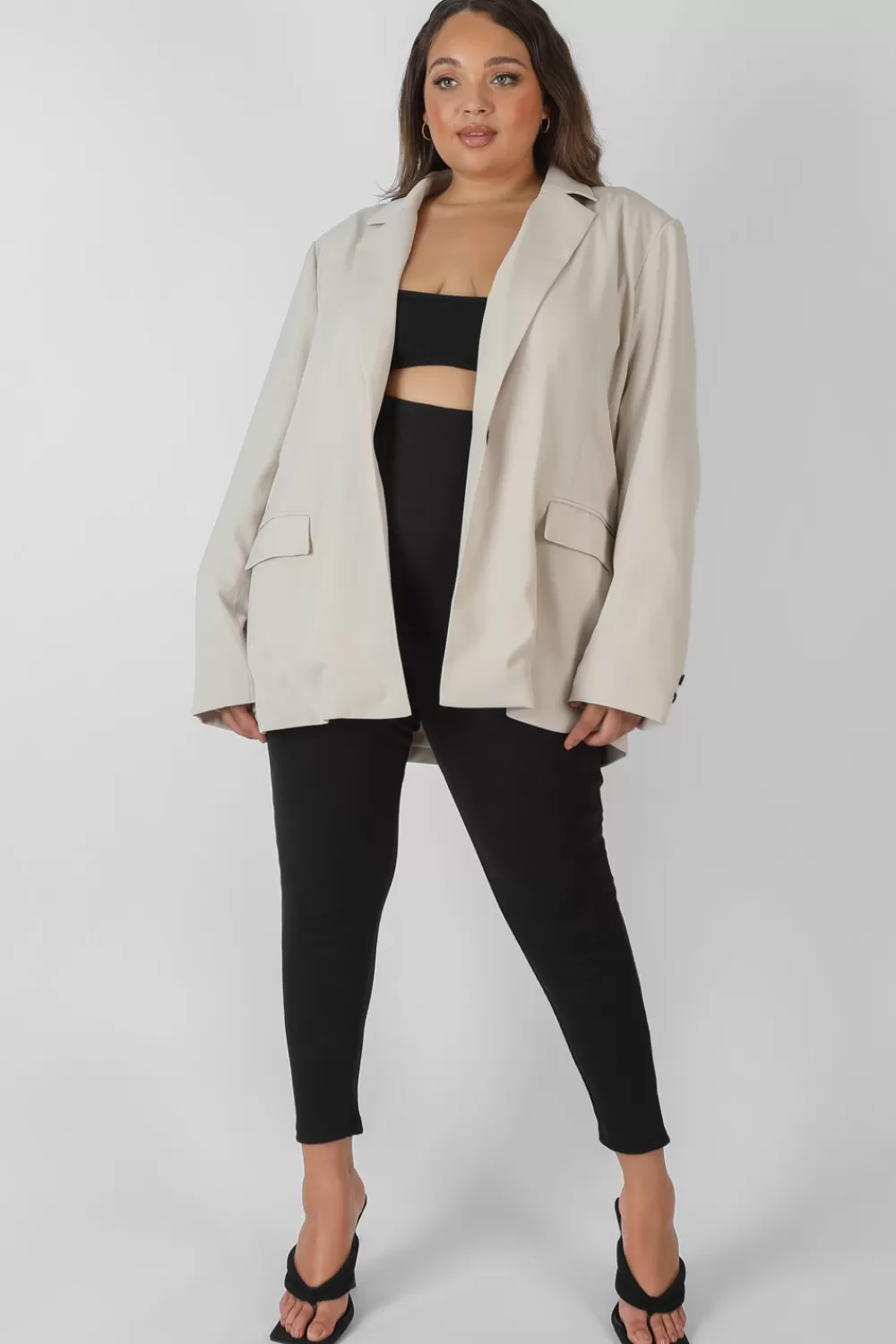 New Public Desire Curve Relaxed Blazer Stone Neutral