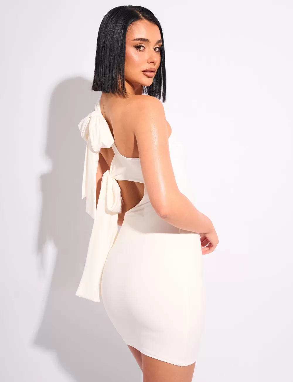 Best Public Desire Cut Out Detail Tie Back Luxe Slinky Mini Dress Cream