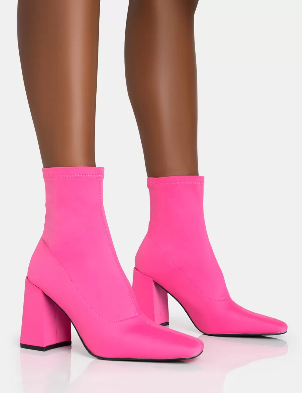 Flash Sale Public Desire Delani Hot Neoprene Rounded Pointed Block Heel Ankle Boots Pink