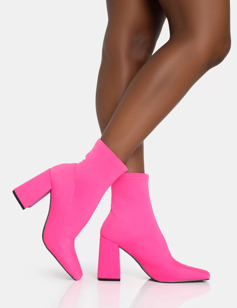 Flash Sale Public Desire Delani Hot Neoprene Rounded Pointed Block Heel Ankle Boots Pink