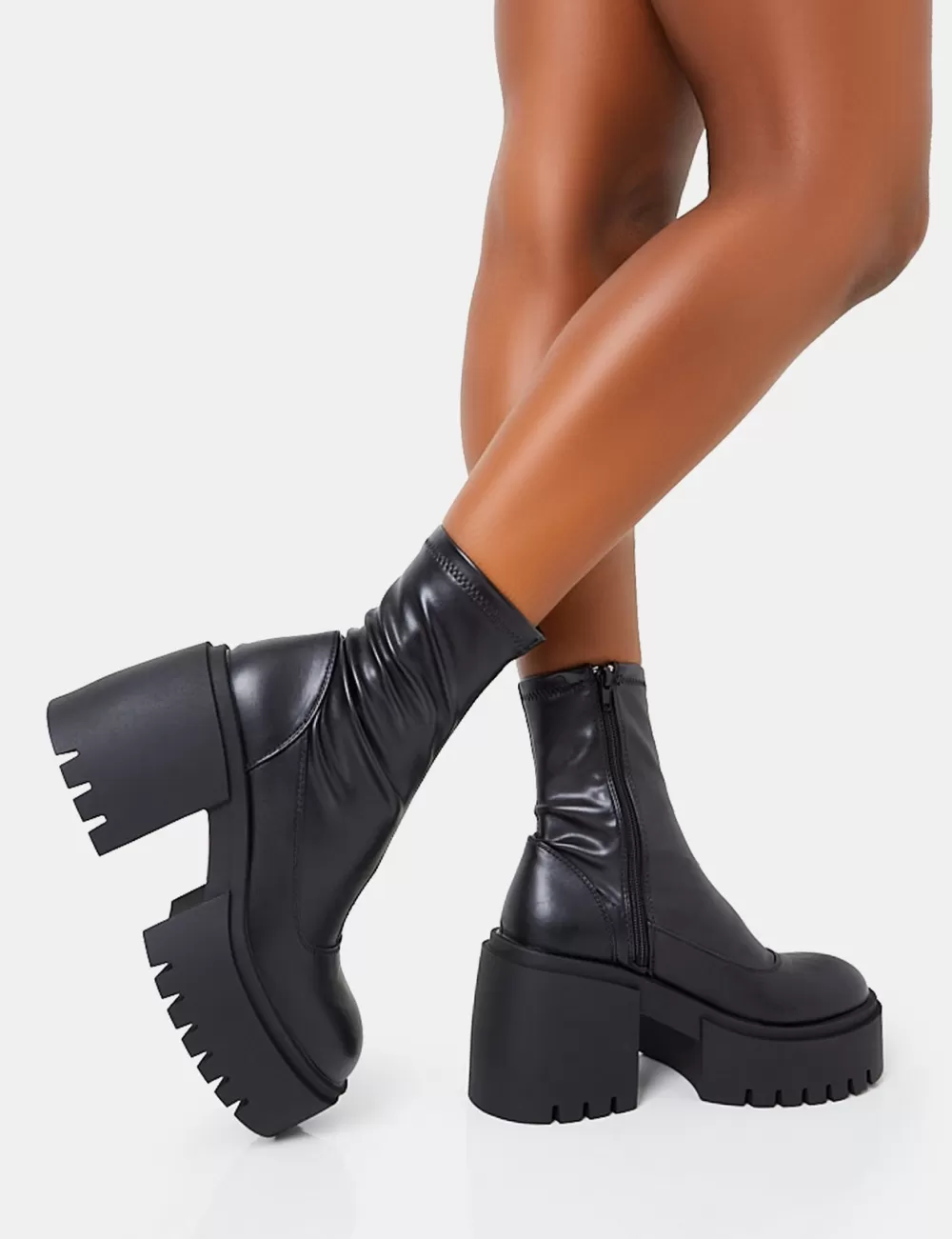 Hot Public Desire Demeter Black Pu Chunky Heeled Platform Ankle Boots