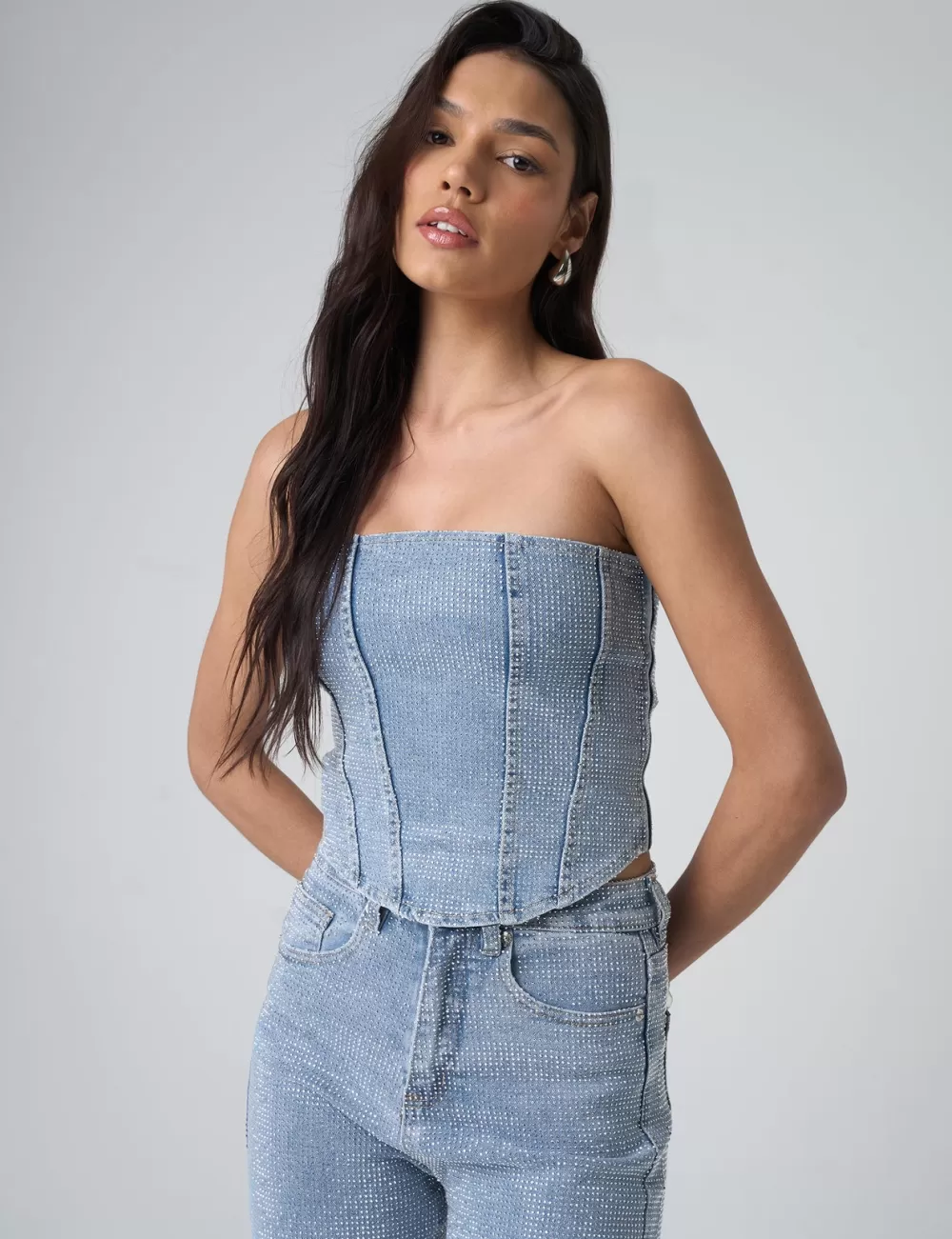 Hot Public Desire Diamante Denim Corset Blue