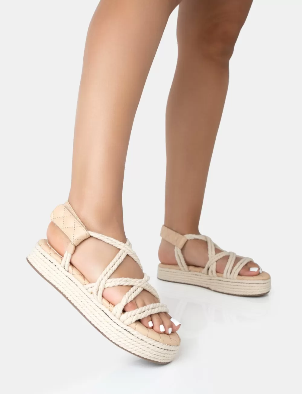 Discount Public Desire Duffy Ecru Rope Flat Dad Sandals Neutral