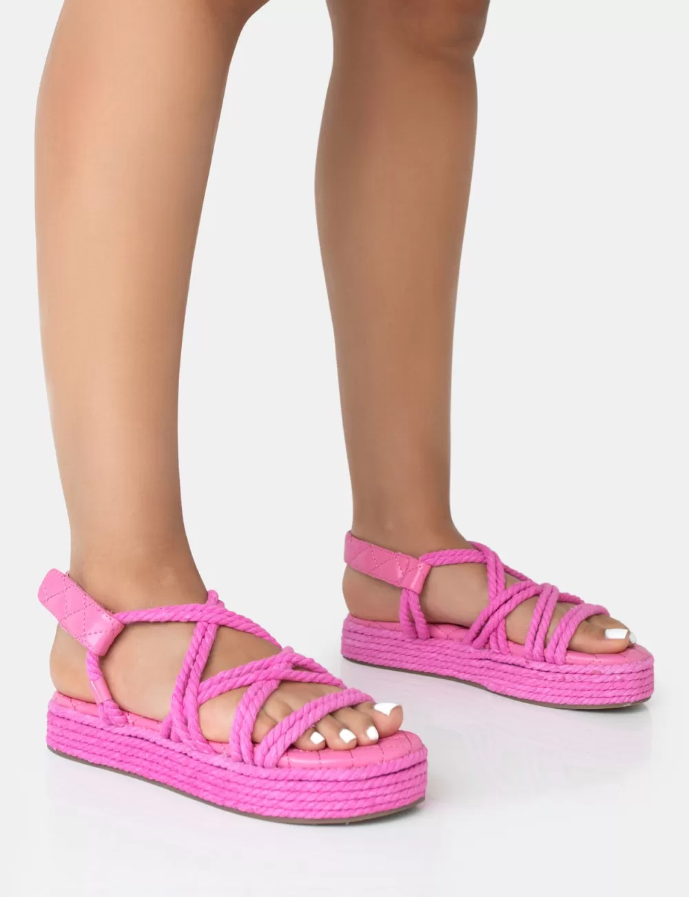 Online Public Desire Duffy Rope Flat Dad Sandals Pink