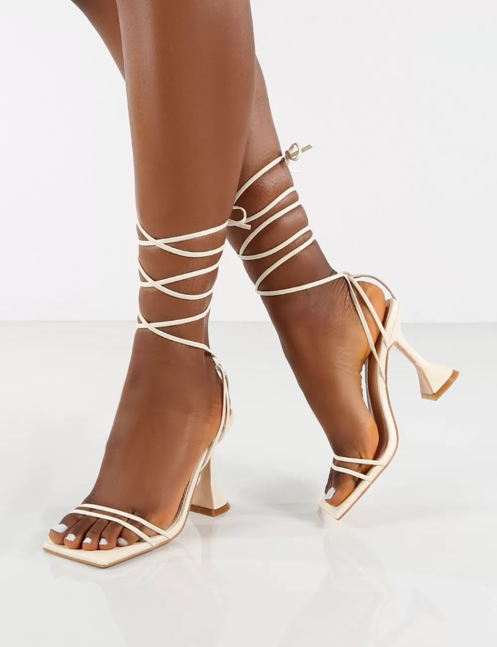 Cheap Public Desire Dymond Off Lace Up Square Toe Cake Stand Heels White