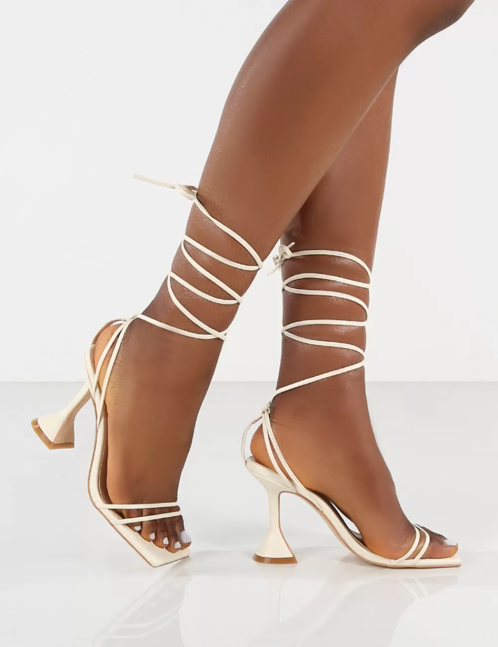 Cheap Public Desire Dymond Off Lace Up Square Toe Cake Stand Heels White