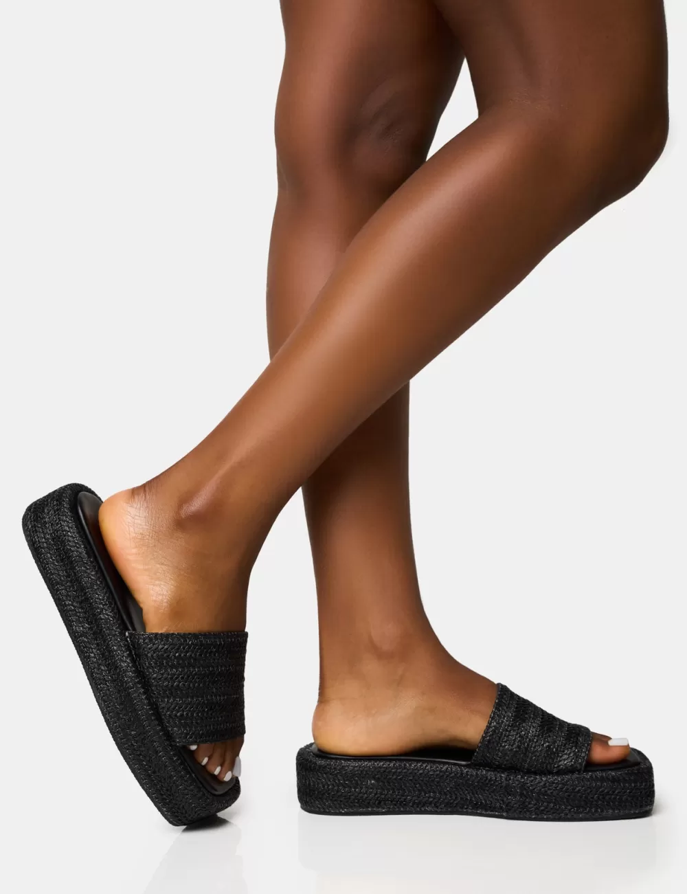 Best Public Desire Eclipse Raffia Platform Sandals Black