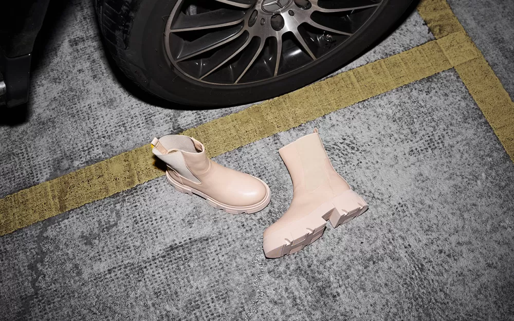 Cheap Public Desire Edgy Taupe Pu Elasticated Ankle Rounded Chunky Sole Ankle Boots Neutral