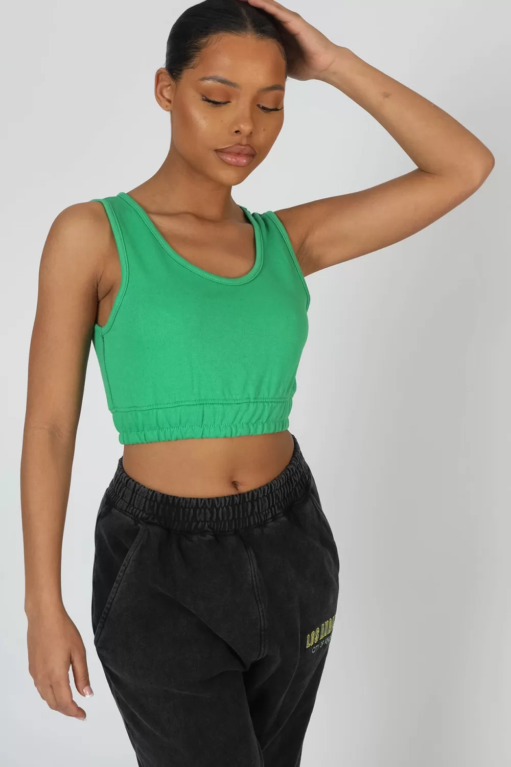 Outlet Public Desire Elasticated Waist Sweat Scoop Neck Crop Top Green