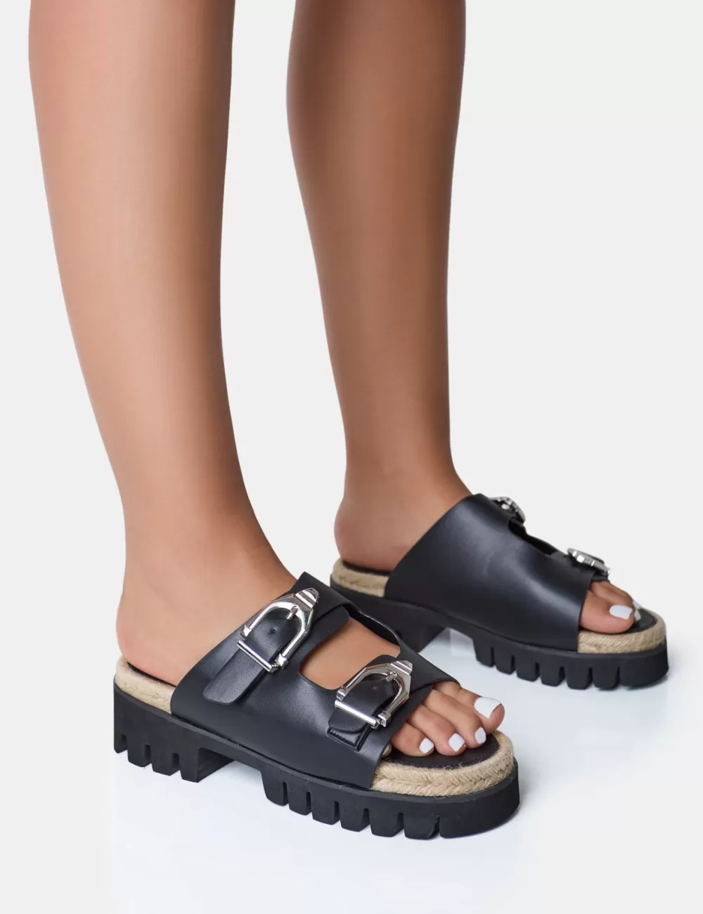 Store Public Desire Equinox Chunky Jute Detail Buckle Flatform Sandals Black