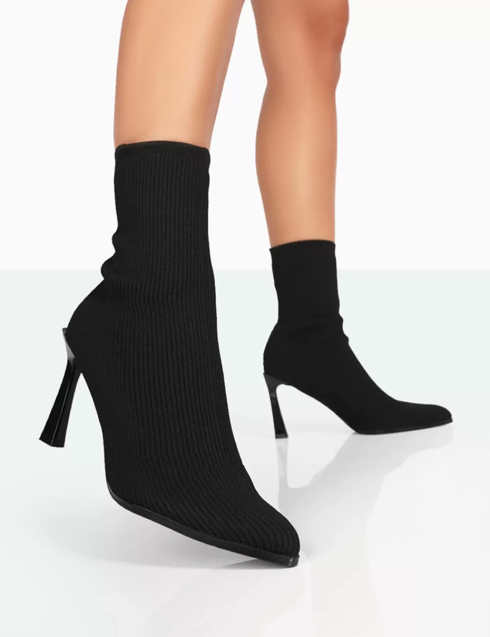 Outlet Public Desire Farah Knitted Pointed Toe Stiletto Heel Ankle Sock Boots Black