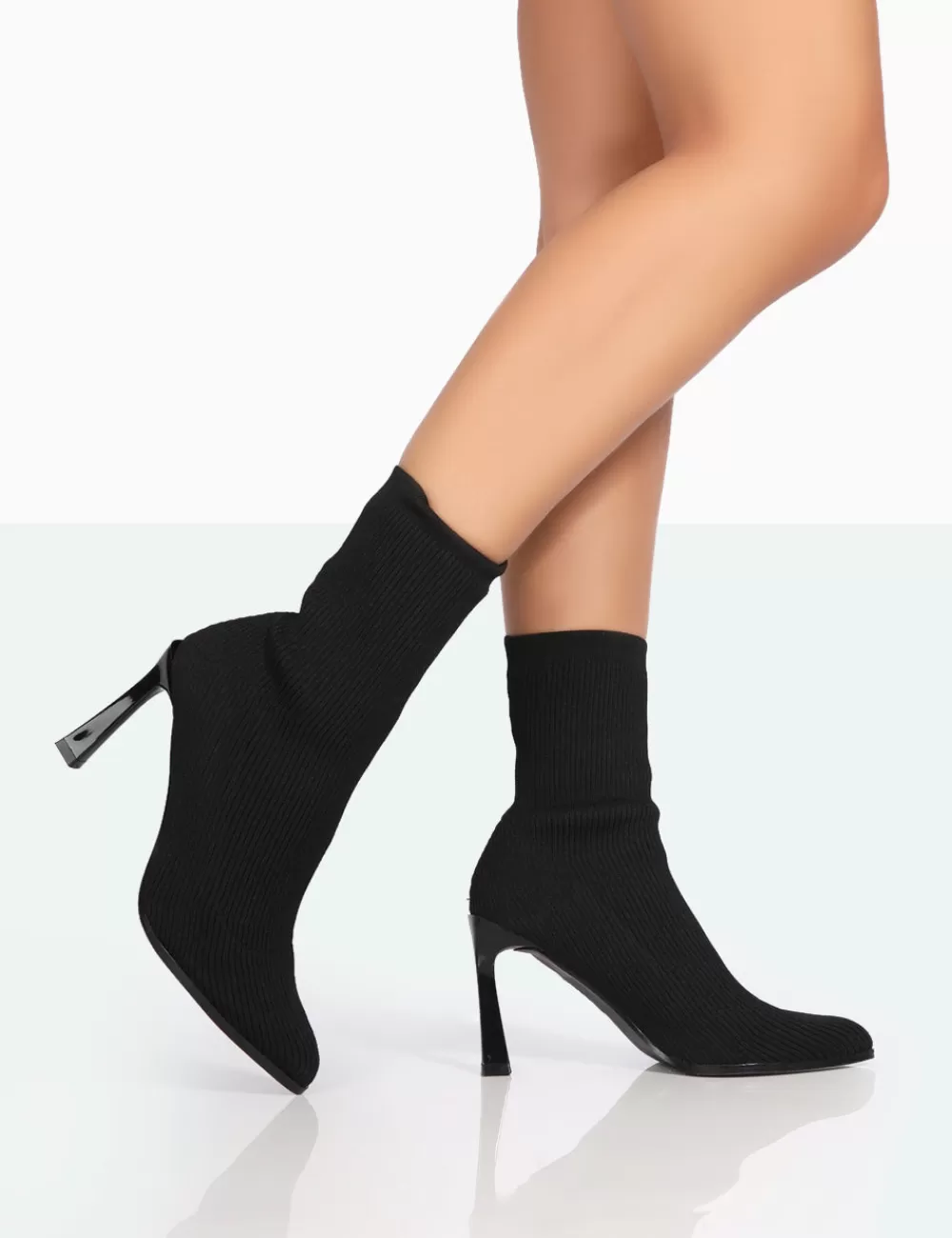 Outlet Public Desire Farah Knitted Pointed Toe Stiletto Heel Ankle Sock Boots Black